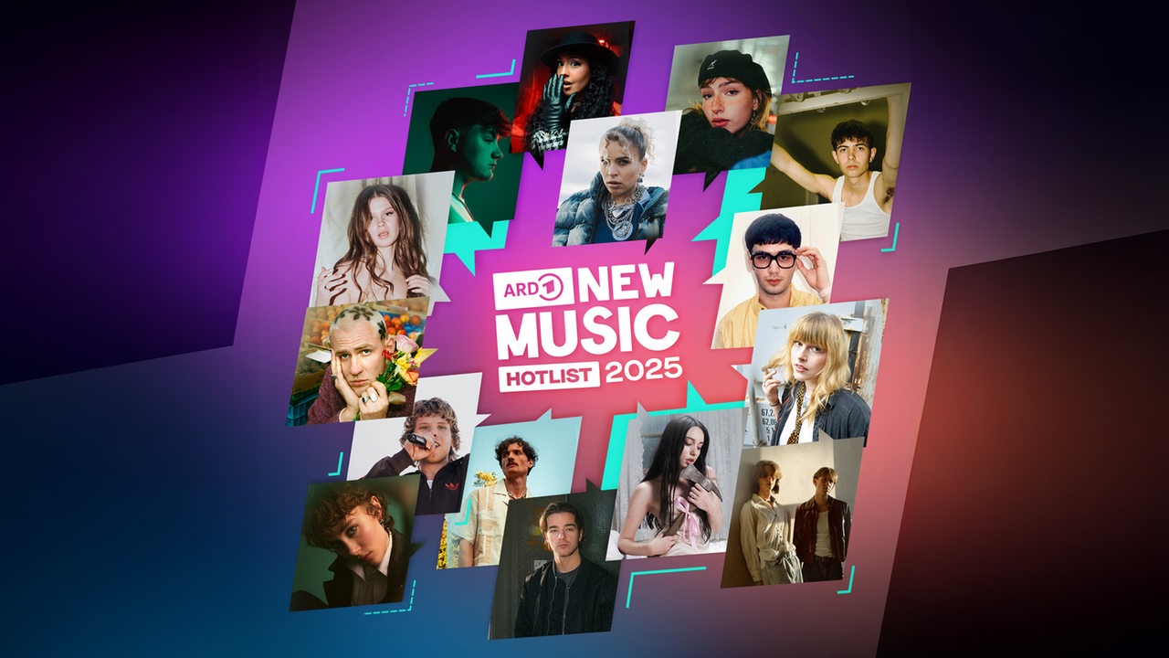 Grafik mit 15 Newcommern, die auf der New Music Hotlist 2025 stehen und damit in den jungen Wellen der ARD ein Plattform bekommen.